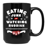 Eating Junk and Watching Rubbish Black Coffee Mug, Gift Coffee Mug