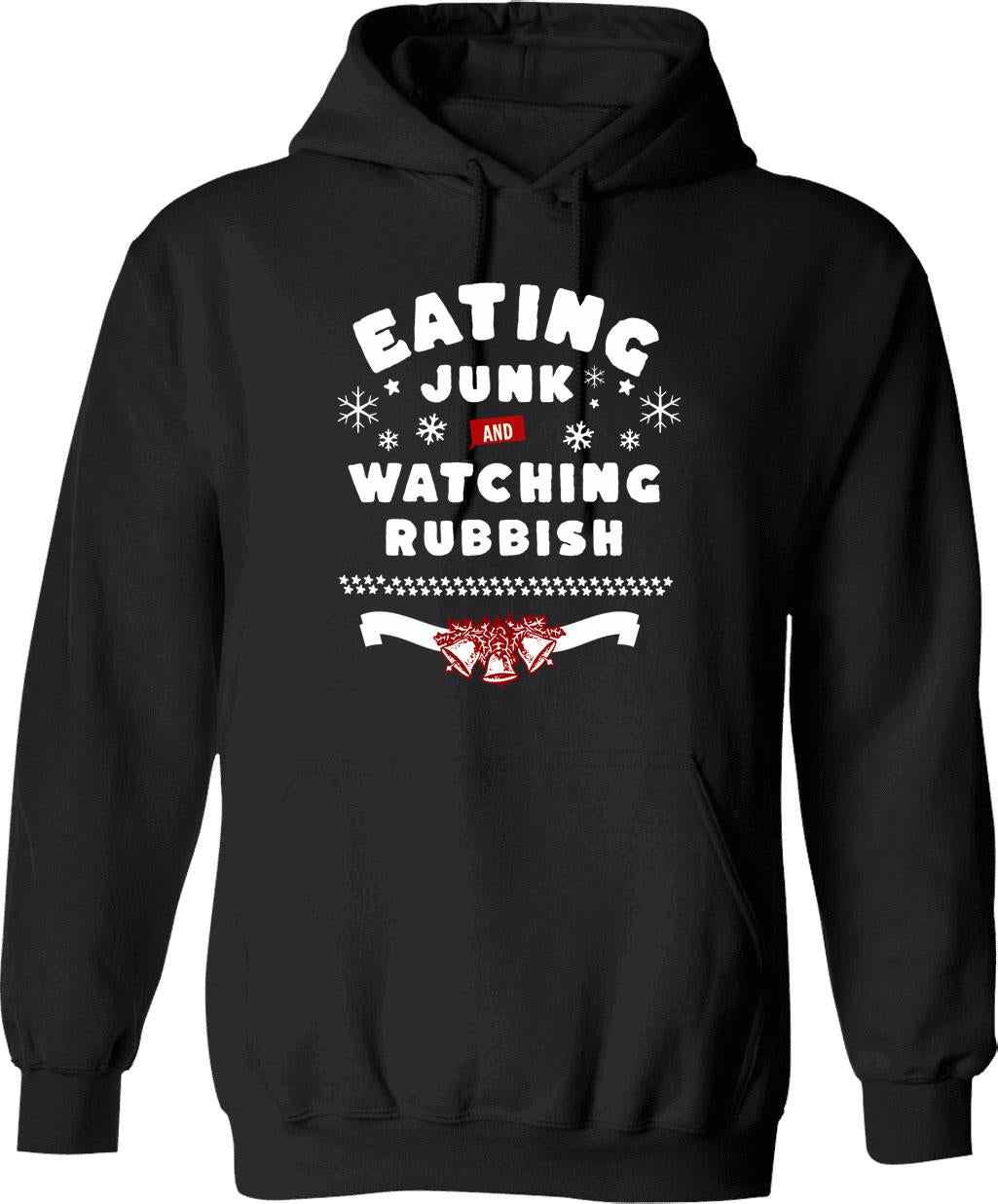 Eating Junk and Watching Rubbish Graphic Pullover Hoodie - Black