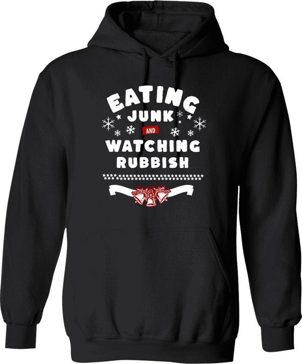 Eating Junk and Watching Rubbish Graphic Pullover Hoodie - Black