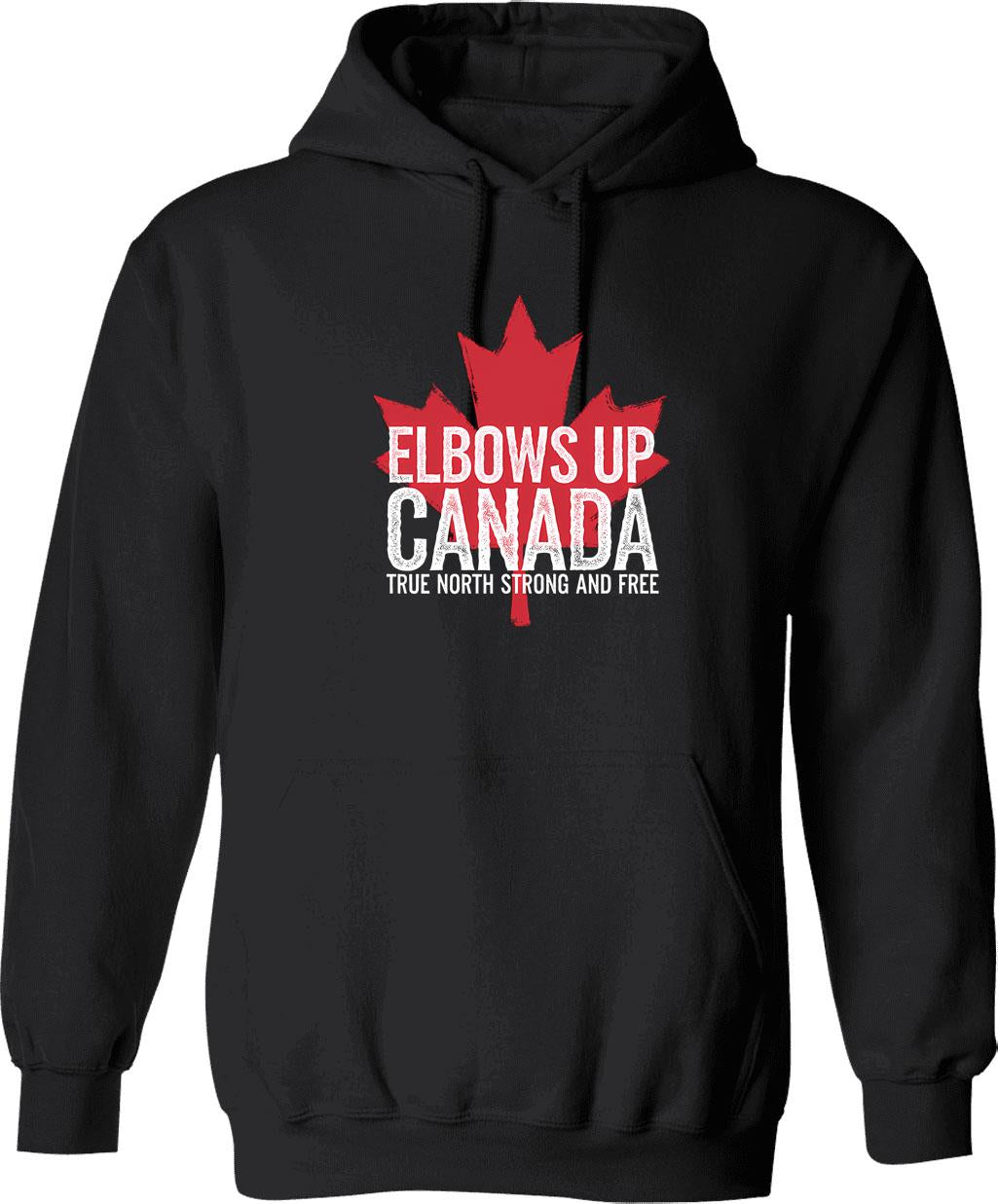 Elbows Up Canada Hockey Hoodie - Retro Graphic Pullover Hoodie for Men & Women - Black