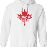 Elbows Up Canada Hockey Hoodie - Retro Graphic Pullover Hoodie for Men & Women - White