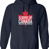 Elbows Up Canada Hockey Hoodie - Retro Graphic Pullover Hoodie for Men & Women - Navy
