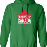 Elbows Up Canada Hockey Hoodie - Retro Graphic Pullover Hoodie for Men & Women - Green