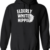 Elderly White Hippie Hoodie - Retro Graphic Pullover Hoodie for Men & Women - Black