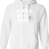 Elderly White Hippie Hoodie - Retro Graphic Pullover Hoodie for Men & Women - White