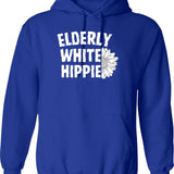 Elderly White Hippie Hoodie - Retro Graphic Pullover Hoodie for Men & Women - Blue