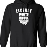Elderly White Hippie (1) Hoodie - Retro Graphic Pullover Hoodie for Men & Women - Black