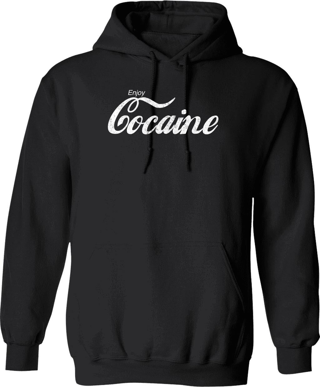 Enjoy Cocaine Hoodie - Retro Graphic Pullover Hoodie for Men & Women - Black
