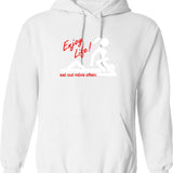 Enjoy Life Eat Out More Often Graphic Pullover Hoodie - White