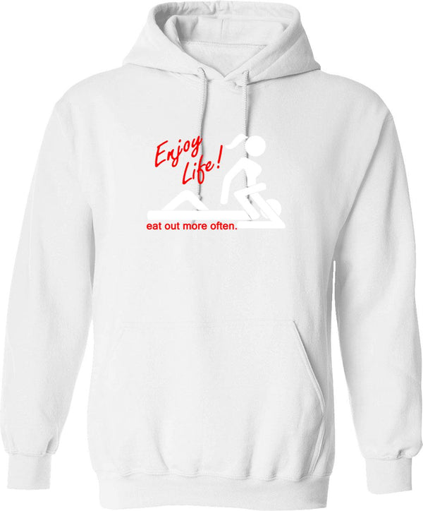 Enjoy Life Eat Out More Often Graphic Pullover Hoodie - White