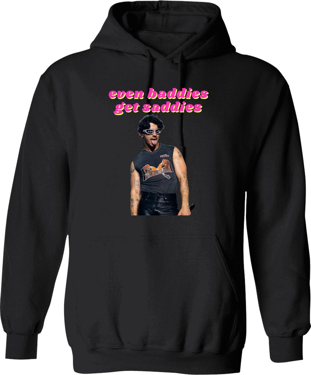 Even Baddies Get Saddies - Joe Jonas Graphic Pullover Hoodie - Black