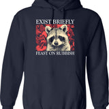 Exist Briefly Raccoon Hoodie - Retro Graphic Pullover Hoodie for Men & Women - Navy