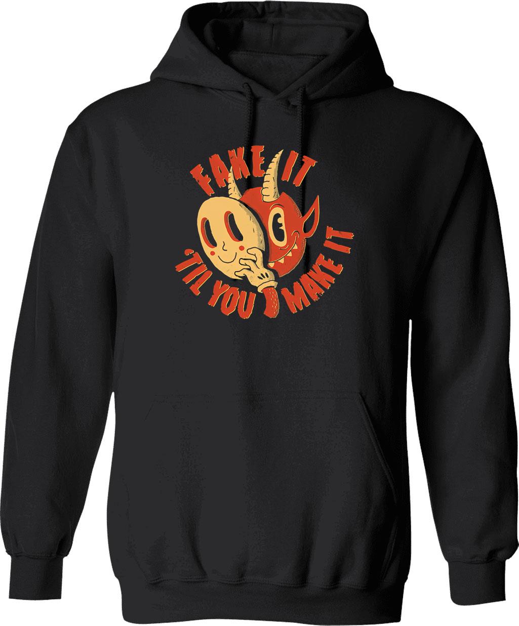 Fake It Flowers (1) Hoodie - Retro Graphic Pullover Hoodie for Men & Women - Black