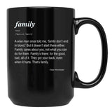 Family Don't End in Blood Black Coffee Mug, Gift Coffee Mug