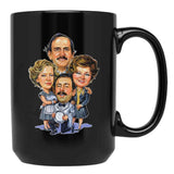 Fawlty Arts Towers Tv Series Characters Funny Design Black Coffee Mug, Gift Coffee Mug