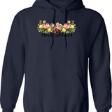 Floral Elegance From Ages Past Hoodie - Retro Graphic Pullover Hoodie for Men & Women - Navy