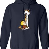 Funny Calvin and Hobbes (2) Graphic Pullover Hoodie - Navy