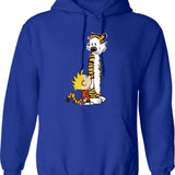 Funny Calvin and Hobbes (2) Graphic Pullover Hoodie - Blue