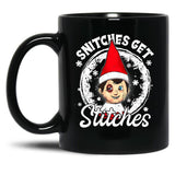 Funny Christmas Snitches Get Stitches Black Coffee Mug, Gift Coffee Mug
