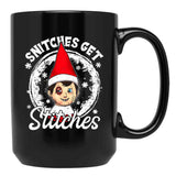 Funny Christmas Snitches Get Stitches Black Coffee Mug, Gift Coffee Mug