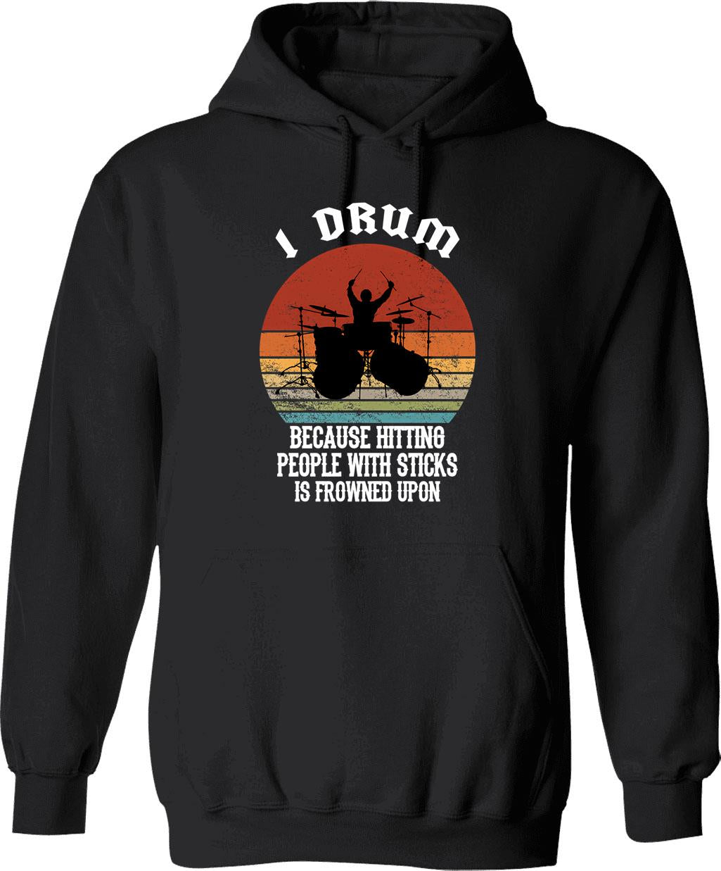 Funny Drummer Graphic. Retro Vintage Evolution Of Man Print Hoodie - Black