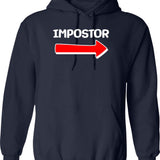 Funny Impostor Arrow -Among Us Graphic Pullover Hoodie - Navy