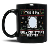 Funny Ugly Christmas Sweater with Mirror Black Coffee Mug, Gift Coffee Mug