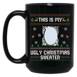 Funny Ugly Christmas Sweater with Mirror Black Coffee Mug, Gift Coffee Mug - Black