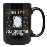 Funny Ugly Christmas Sweater with Mirror Black Coffee Mug, Gift Coffee Mug