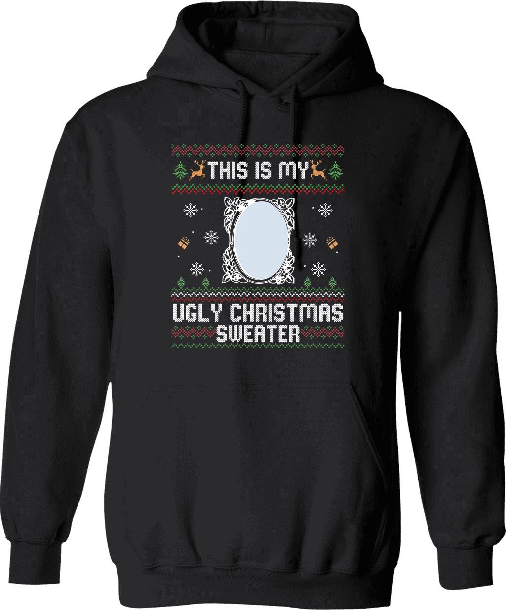 Funny Ugly Christmas Sweater with Mirror Graphic Pullover Hoodie - Black