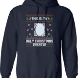 Funny Ugly Christmas Sweater with Mirror Graphic Pullover Hoodie - Navy