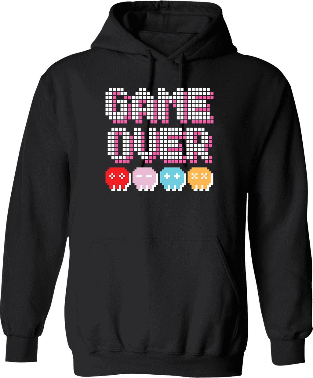 Game Over (1) Hoodie - Retro Graphic Pullover Hoodie for Men & Women - Black