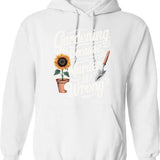 Gardening Because Murder Is Wrong Hoodie - Retro Graphic Pullover Hoodie for Men & Women - White