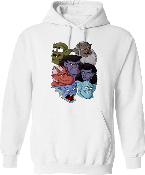Gargoyles Movie Dragon Monsters Falling-Wing Demon Cartoon Halloween Graphic Pullover Hoodie - White