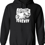 Gasoline Forever Distressed Hoodie - Retro Graphic Pullover Hoodie for Men & Women - Black