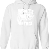 Gasoline Forever Distressed Hoodie - Retro Graphic Pullover Hoodie for Men & Women - White