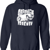 Gasoline Forever Distressed Hoodie - Retro Graphic Pullover Hoodie for Men & Women - Navy