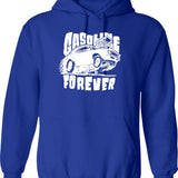 Gasoline Forever Distressed Hoodie - Retro Graphic Pullover Hoodie for Men & Women - Blue