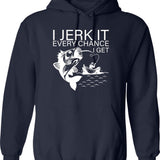 Generic I Jerk It Every Chance I Get Funny Fishing Graphic Pullover Hoodie - Navy
