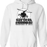 Get To Da Choppa Hoodie - Retro Graphic Pullover Hoodie for Men & Women - White