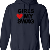 Girls Love My Swag Hoodie - Retro Graphic Pullover Hoodie for Men & Women - Navy