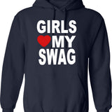 Girls Just Wanna Have Serotonin Hoodie - Retro Graphic Pullover Hoodie for Men & Women - Navy