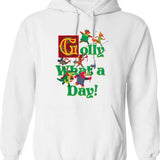 Golfing Astronaut Hoodie - Retro Graphic Pullover Hoodie for Men & Women - White