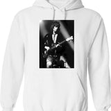 Guitar Monkey Man Hoodie - Retro Graphic Pullover Hoodie for Men & Women - White