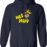 HEE Haw Wo Funny Graphic Pullover Hoodie - Navy