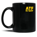 HTY AHS ATF is Gay Human Rights Equality Pride Pocket Print Black Coffee Mug, Gift Coffee Mug