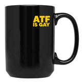 HTY AHS ATF is Gay Human Rights Equality Pride Pocket Print Black Coffee Mug, Gift Coffee Mug
