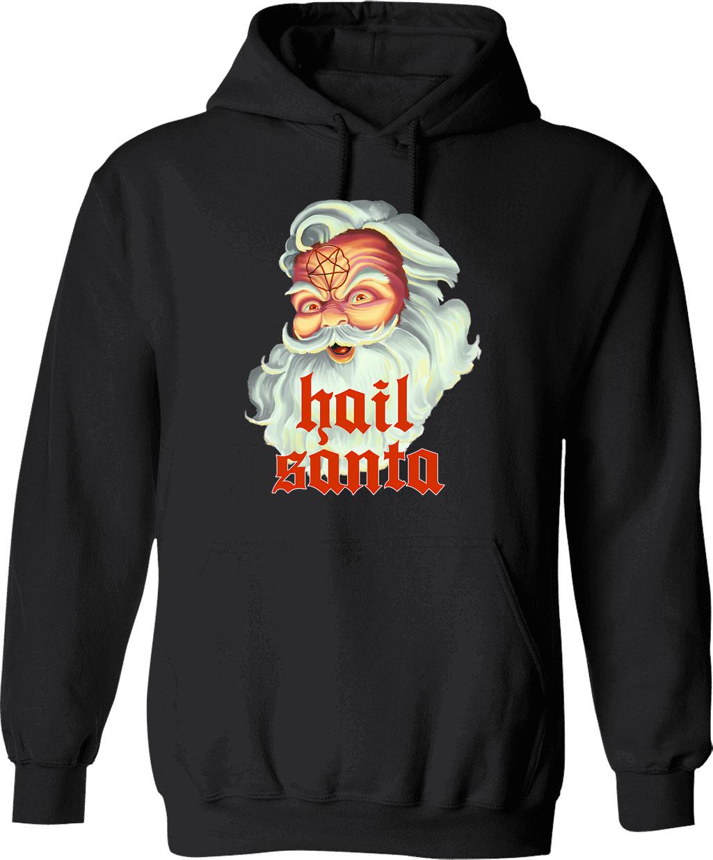 Hail Santa Hoodie - Retro Graphic Pullover Hoodie for Men & Women - Black