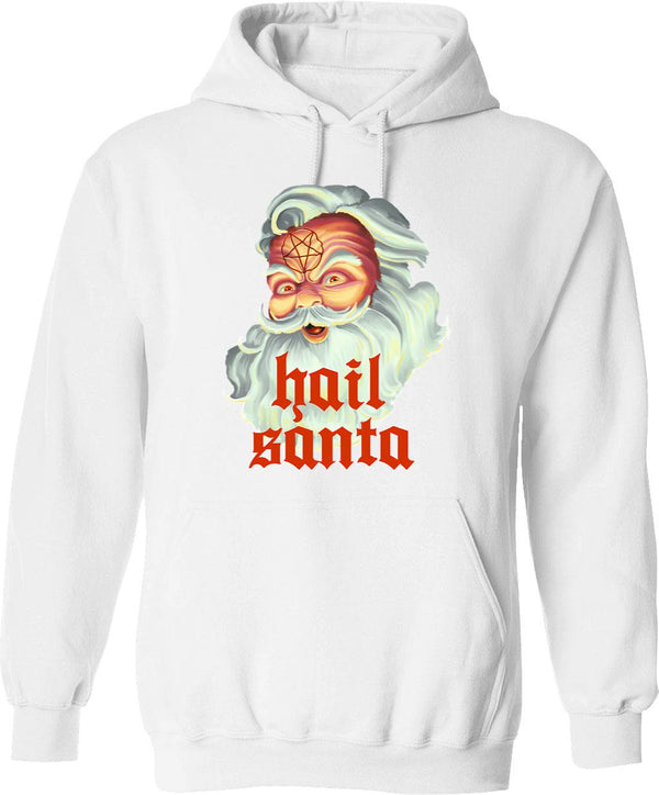 Hail Santa Hoodie - Retro Graphic Pullover Hoodie for Men & Women - White