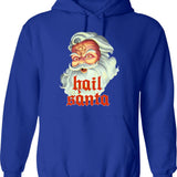 Hail Santa Hoodie - Retro Graphic Pullover Hoodie for Men & Women - Blue